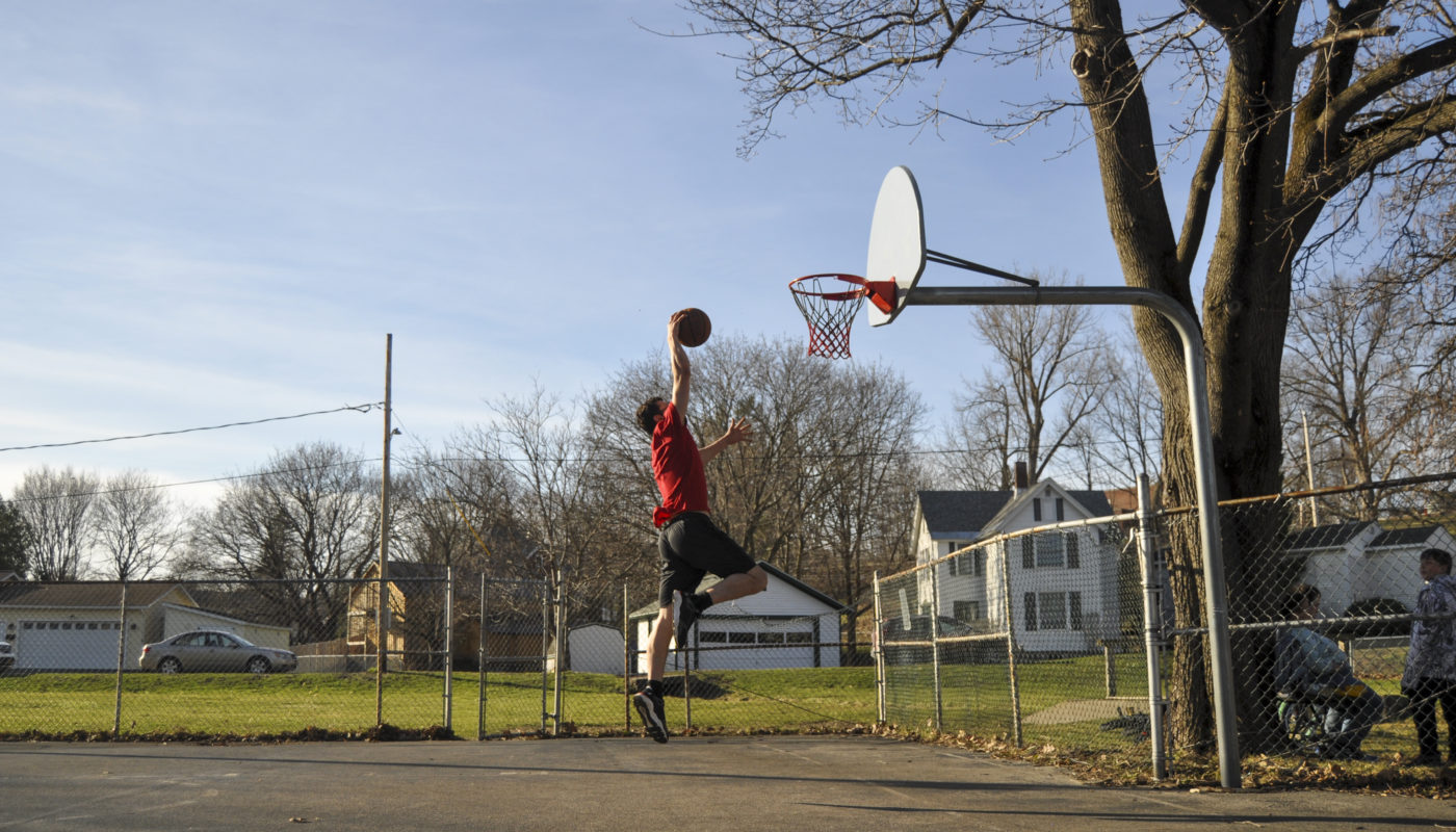A ball is dunked at a park in St. Johnsville N.Y.