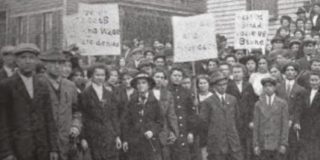 Black and white photo of striking workers