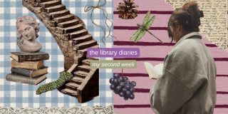 "The Library Diaries: The Second Week" text over colorful collage