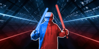 Graphic: Man Wields Lightsabers in Virtual Reality